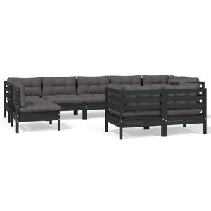 vidaXL 9 Piece Garden Lounge Set with Cushions Black Solid Pinewood