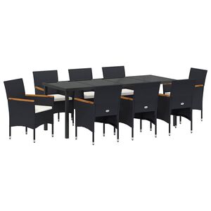 vidaXL Garden Dining Set with Cushion 9 pcs Black Poly Rattan