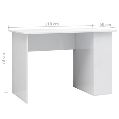 vidaXL Desk High Gloss White 110x60x73 cm Engineered Wood