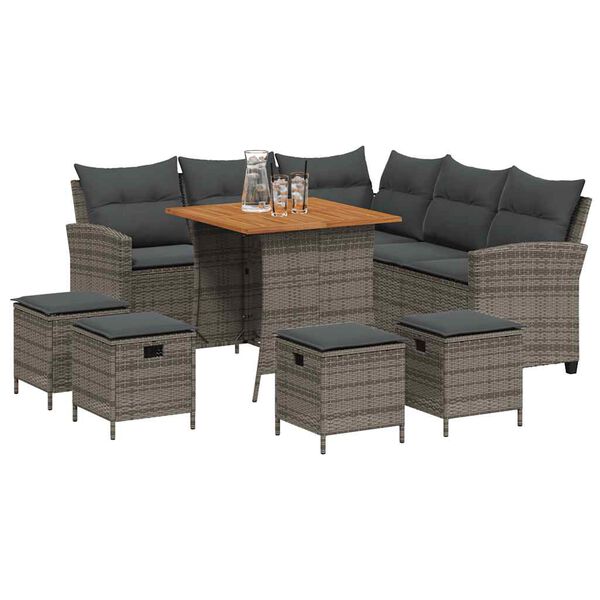 vidaXL 6 Piece Garden Sofa Set with Cushions L-shaped Grey Poly Rattan