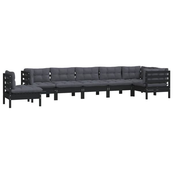 vidaXL 8 Piece Garden Lounge Set with Cushions Black Solid Pinewood