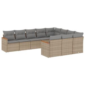 vidaXL 10 Piece Garden Sofa Set with Cushions Mix Beige Poly Rattan