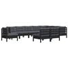 vidaXL 10 Piece Garden Lounge Set with Cushions Black Solid Pinewood