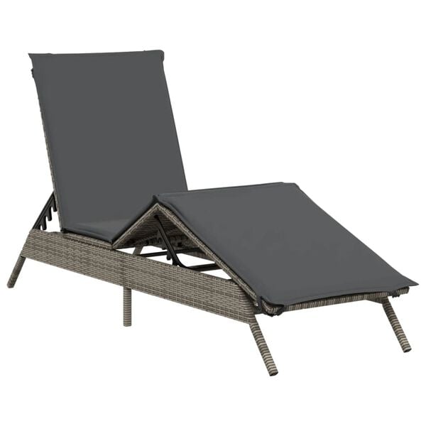 vidaXL Sun Loungers with Cushions 2 pcs Grey Poly Rattan