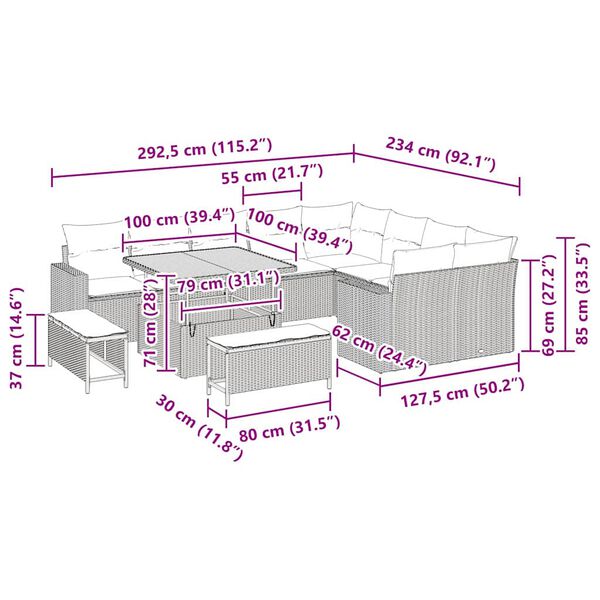 vidaXL Garden Sofa Set with Cushion 13 pcs Black Poly Rattan