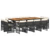 vidaXL 13 Piece Garden Dining Set with Cushions Black Poly Rattan