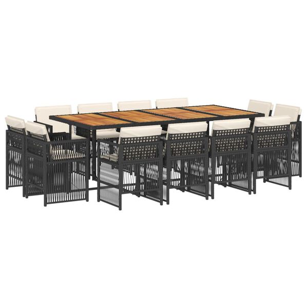 vidaXL 13 Piece Garden Dining Set with Cushions Black Poly Rattan