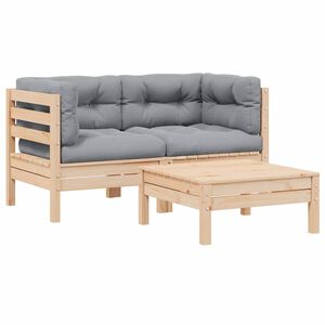 vidaXL 3 Piece Garden Lounge Set with Grey Cushions Solid Pinewood