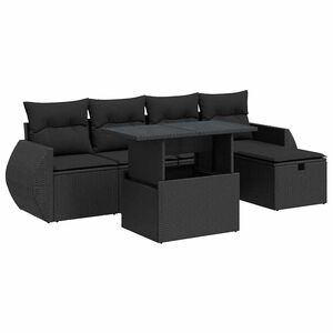 vidaXL 6 Piece Garden Sofa Set with Cushions Black Poly Rattan