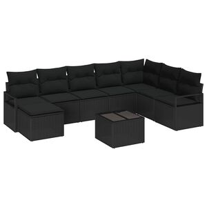 vidaXL Sofa Set 9 pcs Black Poly Rattan