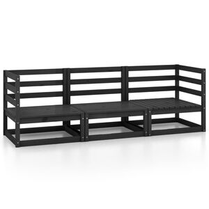 vidaXL Garden 3-Seater Sofa Black Solid Wood Pine