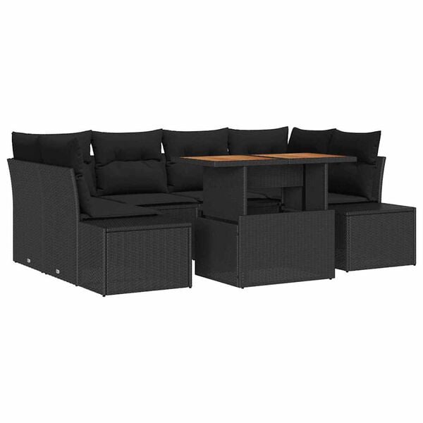 vidaXL Garden Sofa Set with Storage 7 pcs Black Poly rattan