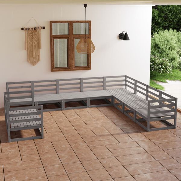 vidaXL 10 Piece Garden Lounge Set Grey Solid Pinewood