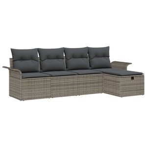 vidaXL Garden Sofa Set with Cushion 5 pcs Grey Poly rattan