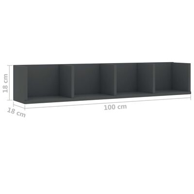 vidaXL CD Wall Shelf Grey 100x18x18 cm Engineered Wood