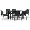 vidaXL 7 Piece Garden Dining Set with Cushions Poly Rattan and Steel