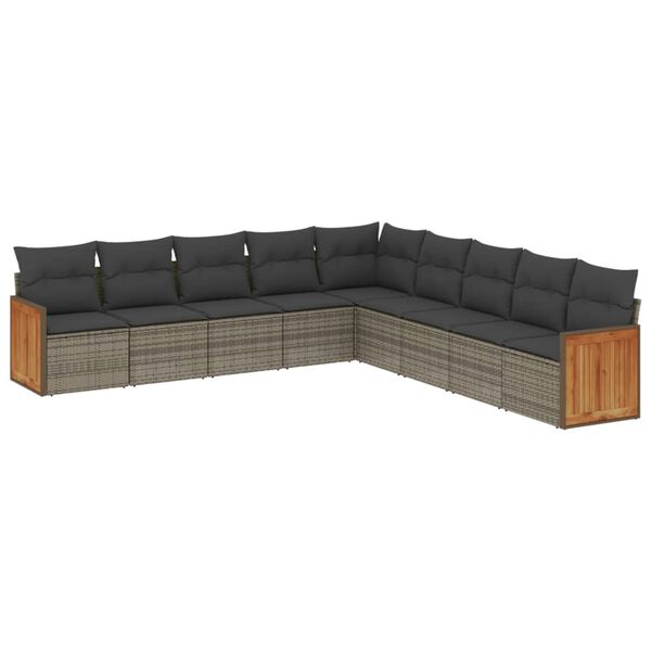 vidaXL 9 Piece Garden Sofa Set with Cushions Grey Poly Rattan