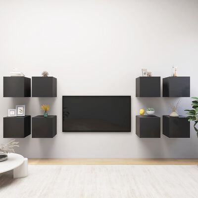 vidaXL Wall Mounted TV Cabinets 8 pcs Grey 30.5x30x30 cm