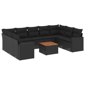 vidaXL 10 Piece Garden Sofa Set with Cushions Black Poly Rattan