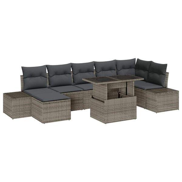 vidaXL Garden Sofa Set with Storage 8 pcs Grey Poly rattan