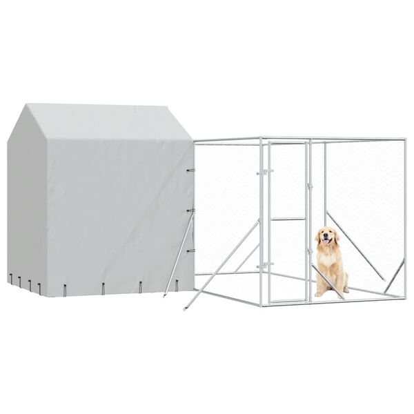 vidaXL Outdoor Dog Kennel with Roof Silver 4x4x2.5 m Galvanised Steel