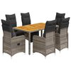 vidaXL 7 Piece Garden Bistro Set with Cushions Grey Poly Rattan