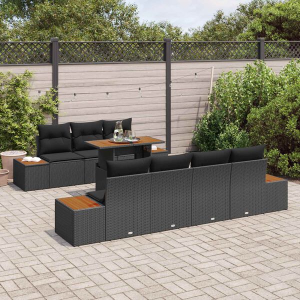 vidaXL Garden Sofa Set with Storage 8 pcs Black Poly rattan