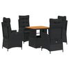 vidaXL 5 Piece Garden Dining Set with Cushions Black Poly Rattan