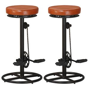 vidaXL Bar Stools 2 pcs Black and Brown Real Goat Leather