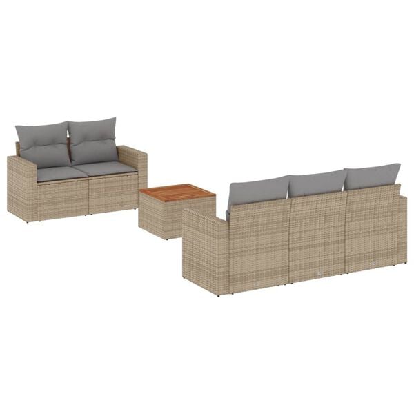vidaXL 6 Piece Garden Sofa Set with Cushions Beige Poly Rattan