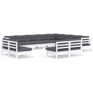 vidaXL 12 Piece Garden Lounge Set with Cushions White Solid Pinewood