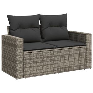 vidaXL Garden Sofa with Cushions 2-Seater Grey Poly Rattan