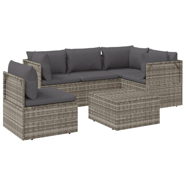 vidaXL 6 Piece Garden Lounge Set with Cushions Grey Poly Rattan