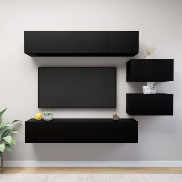 vidaXL 6 Piece TV Cabinet Set Black Engineered Wood