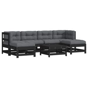 vidaXL 7 Piece Garden Lounge Set with Cushions Black Solid Wood