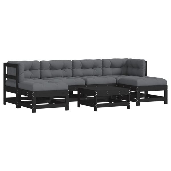 vidaXL 7 Piece Garden Lounge Set with Cushions Black Solid Wood