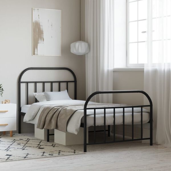 vidaXL Metal Bed Frame without Mattress with Footboard Black 107x203cm