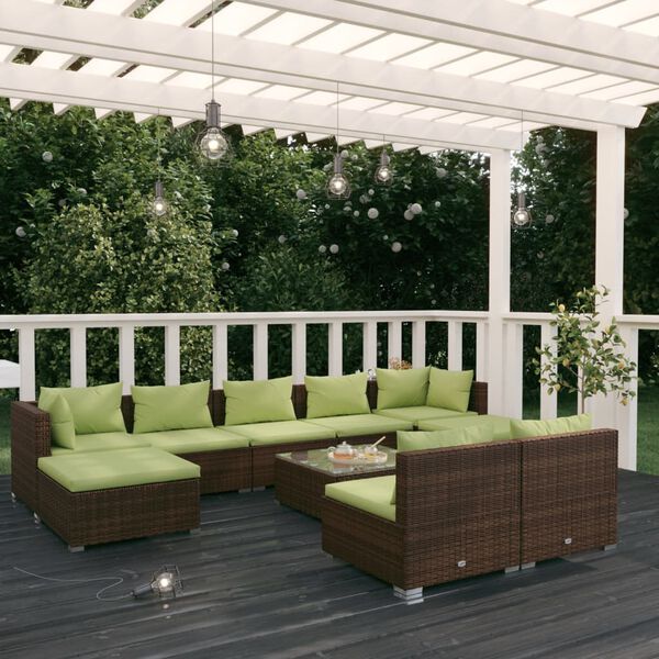 vidaXL 10 Piece Garden Lounge Set with Cushions Brown Poly Rattan