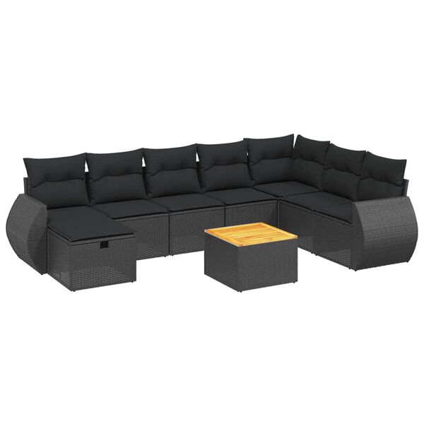 vidaXL 9 Piece Garden Sofa Set with Cushions Black Poly Rattan