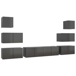 vidaXL 8 Piece TV Cabinet Set High Gloss Grey Engineered Wood