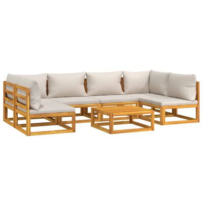 vidaXL 7 Piece Garden Lounge Set with Light Grey Cushions Solid Wood