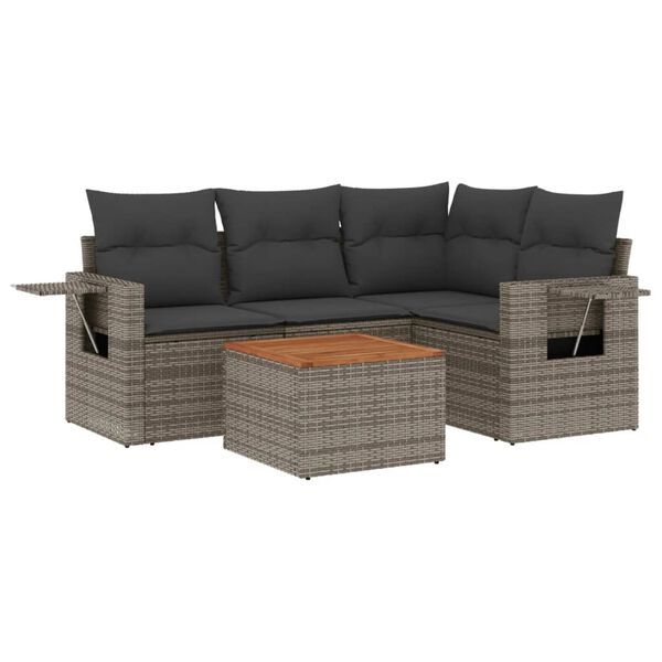 vidaXL 5 Piece Garden Sofa Set with Cushions Grey Poly Rattan