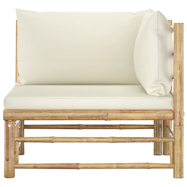 vidaXL 2 Piece Garden Lounge Set with Cream White Cushions Bamboo