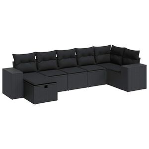 vidaXL 7 Piece Garden Sofa Set with Cushions Black Poly Rattan