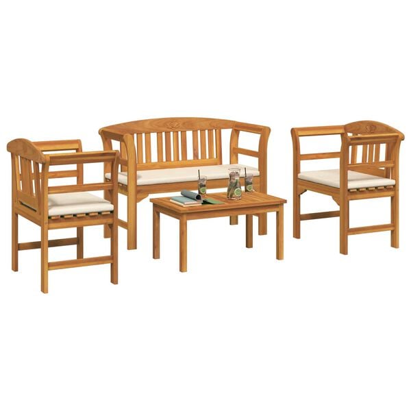 vidaXL Furniture Set with Cushion 4 pcs Natural Solid Acacia Wood