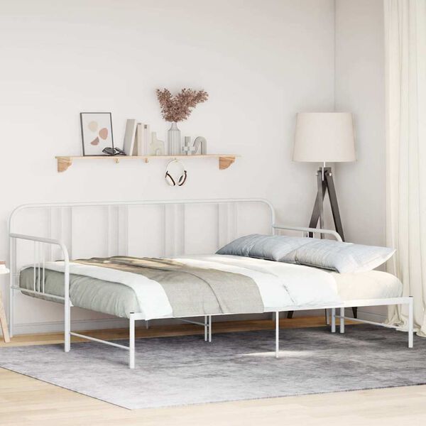 vidaXL Daybed with Trundle without Mattress White 92x187 cm Single Metal