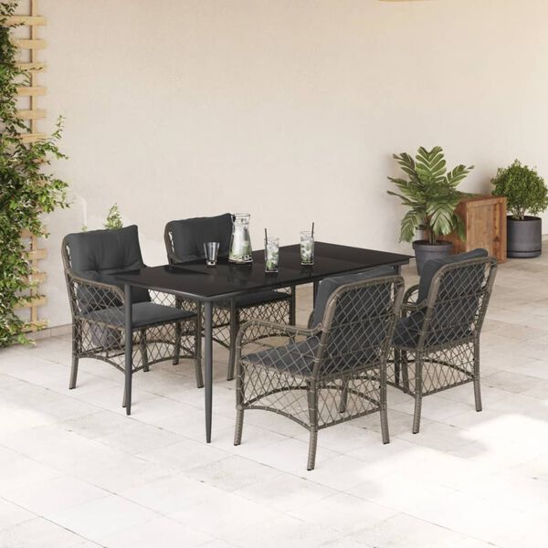 vidaXL 5 Piece Garden Dining Set with Cushions Grey Poly Rattan