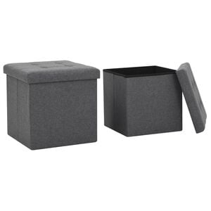 vidaXL Folding Storage Stools 2 pcs Dark Grey Faux Linen
