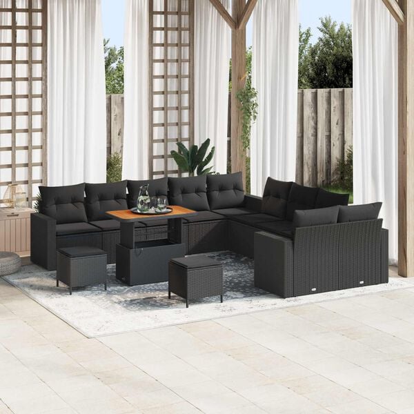 vidaXL Garden Sofa Set Height-Adjustable 13 pcs Black Poly Rattan