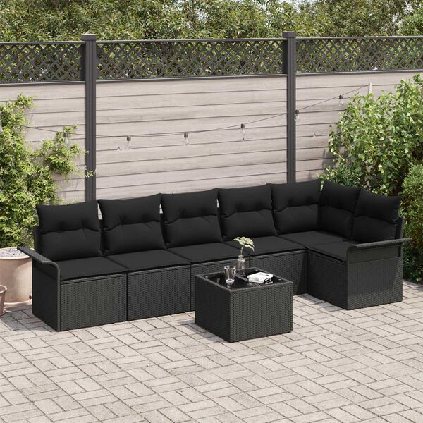vidaXL Garden Sofa Set with Cushion 7 pcs Black Poly rattan